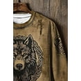 thumbnail image 4 of Men's Long Sleeve Vintage Distressed Viking Wolf Printed Celtic Crew Neck Sweatshirt Retro Viking Cultural Fashion Long Sleeve Top for Men with Edgy Retro Design(Brown,L), 4 of 5