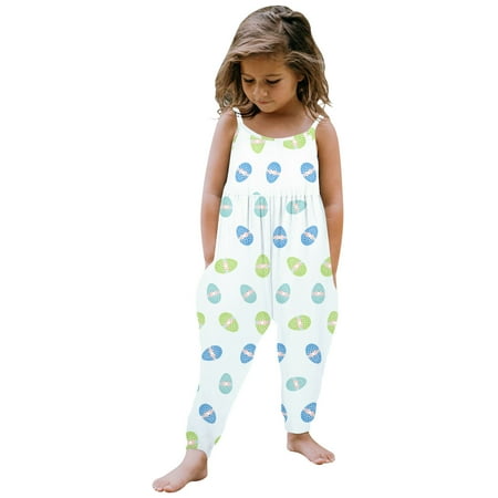 MUXiin Toddler Girls Outfits Easter Toddler Baby Girl Casual Easter Prints Jumpsuit Sleeveless Romper Outfits Pants Clothes Easter Gifts for Kids