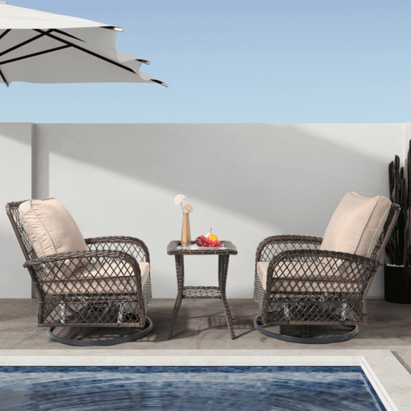 Outdoor Swivel Glider Rocking Chair Set with 360° Rotation, Patio Furniture Set with All-Weather PE Rattan & Plush Cushions for Patio, Porch, Deck