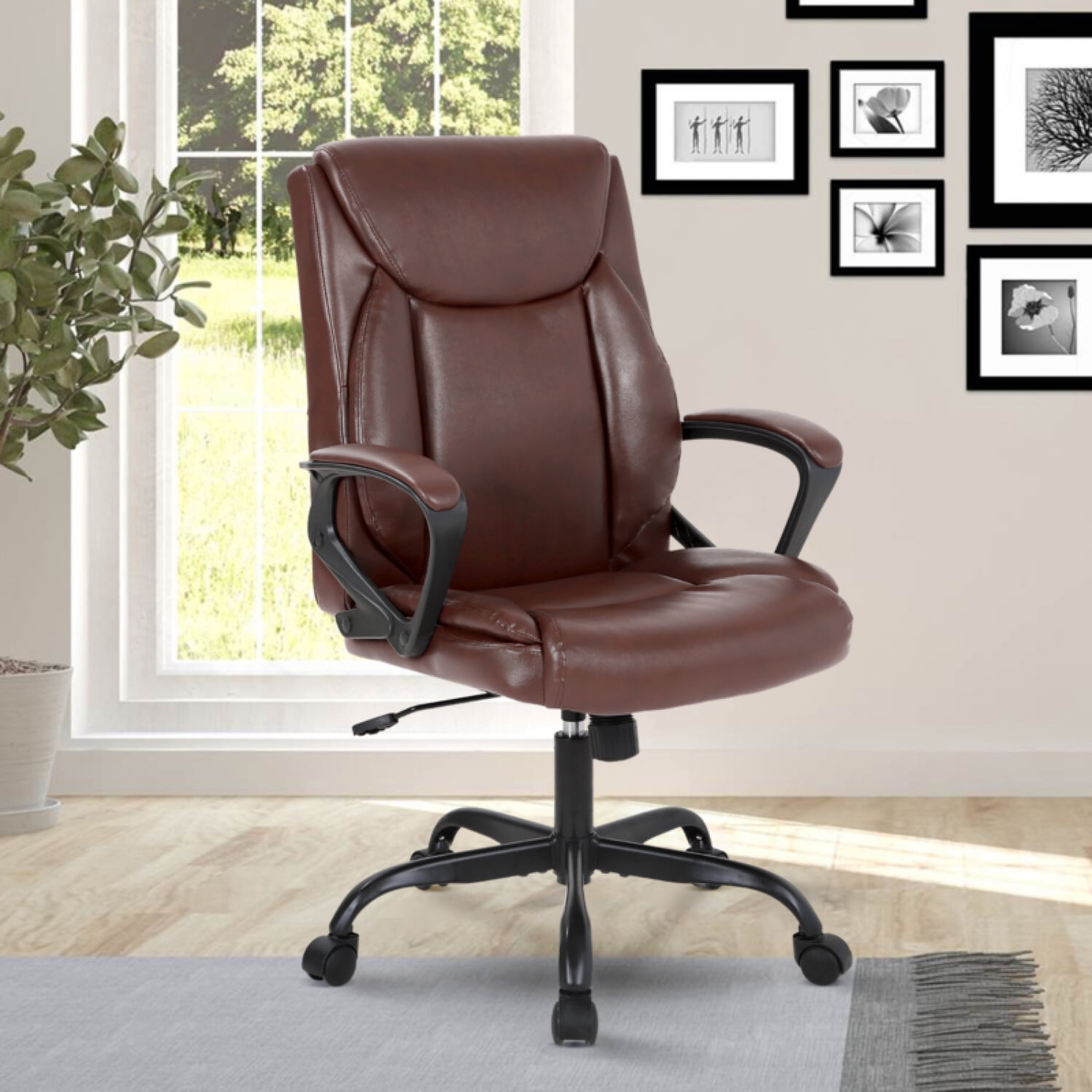 Home Office Chair Ergonomic PU Leather Desk Chair Mid Back, Swivel and Armrests