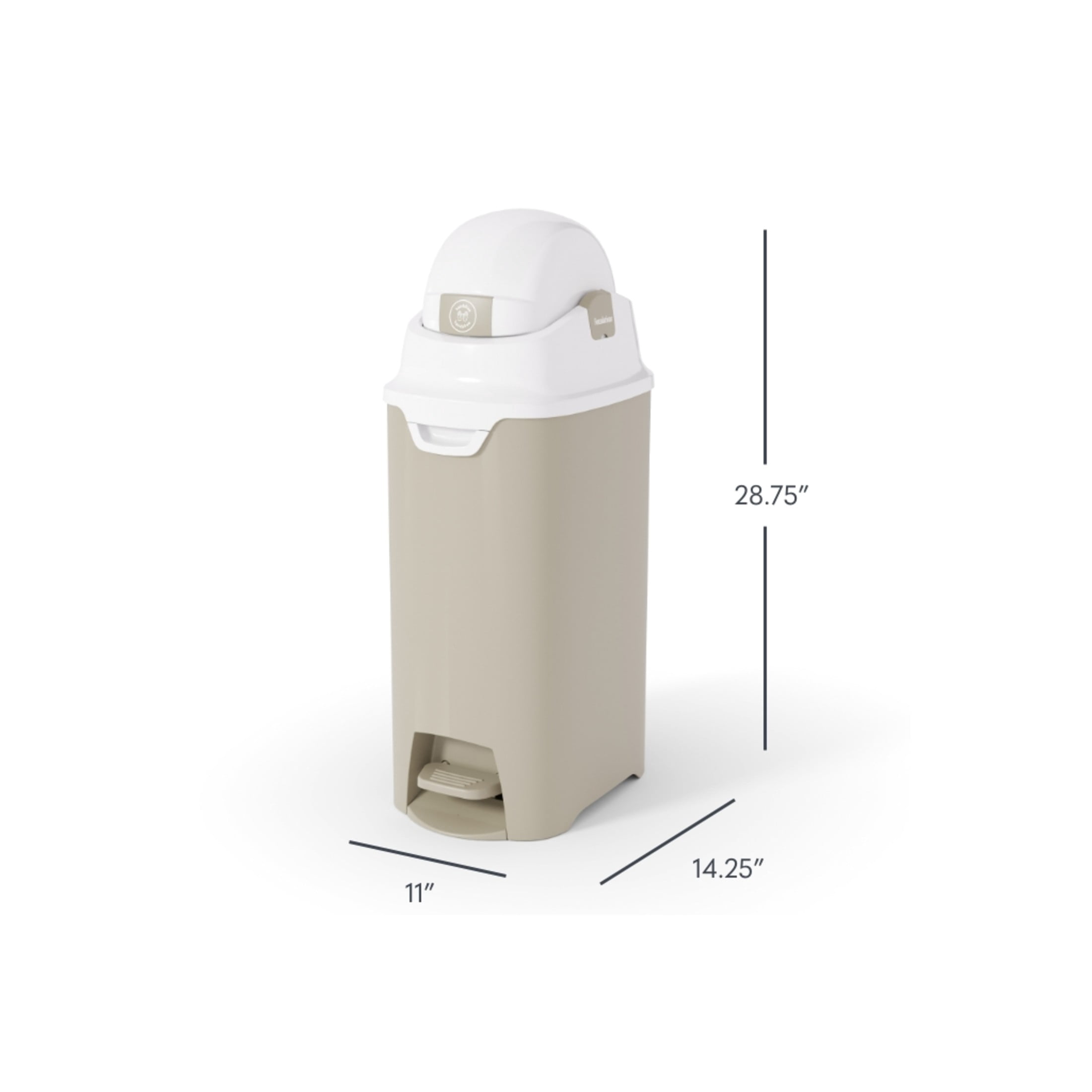 Foundations Hands Free Medium Diaper Pail with Airtight Lid - Durable & Odorless Diaper Disposal, Holds up to 45 Newborn Diapers, Refill With Any Bags - Sand