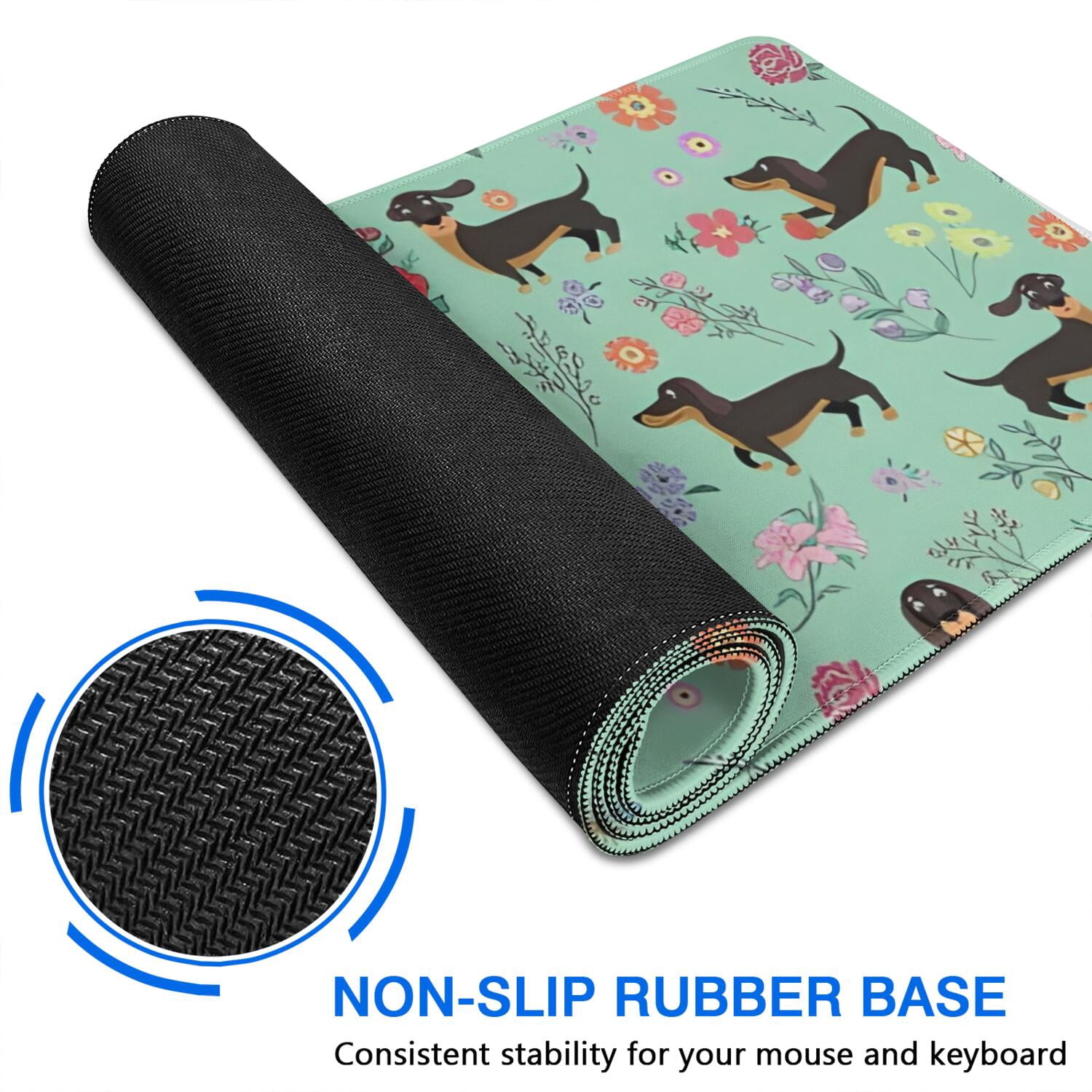 Long Mouse Pads for Desk,Dachshunds and Pioneer Flower Desk Mats on Top Of Desks, Desk Mouse Pad Extra Large with 3mm Non-Slip Base and Stitched Edge for Gaming,Office,Work,Home 35.4"x15.7"
