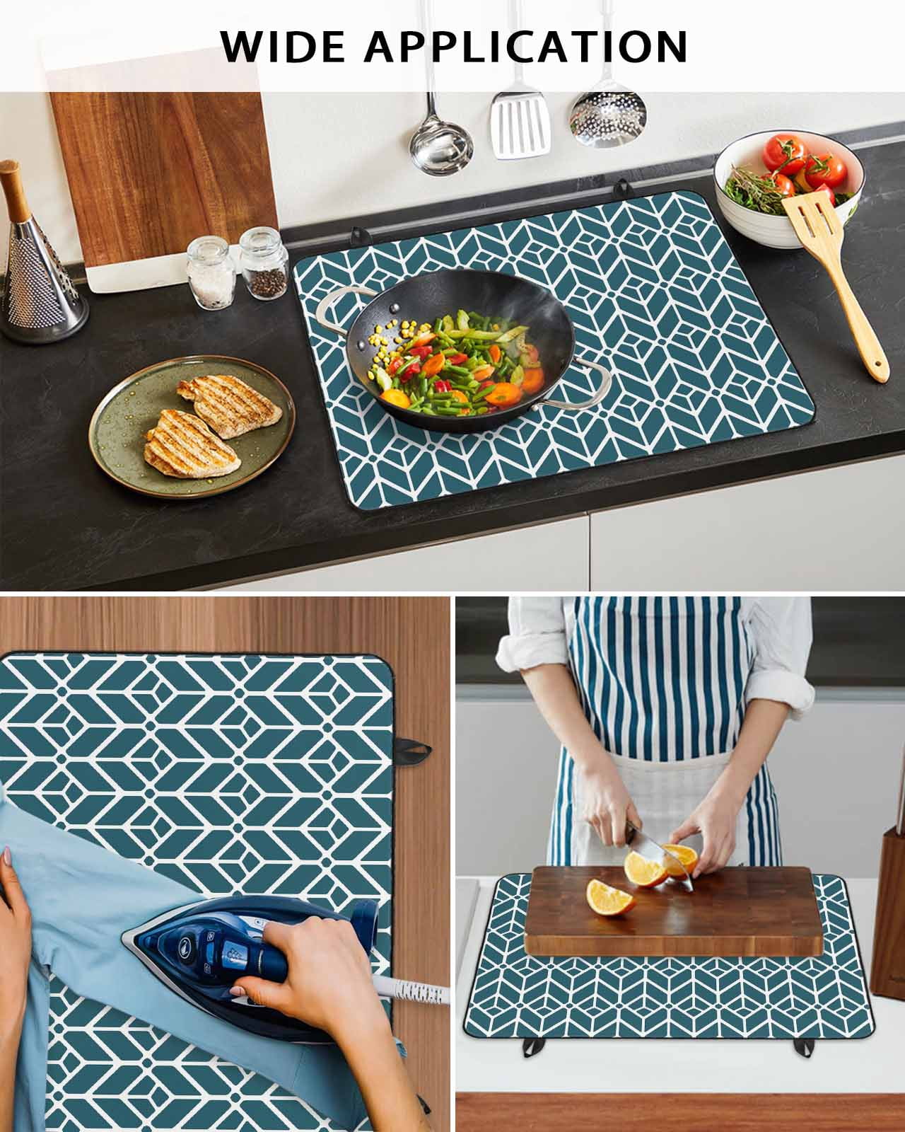 Large Induction Cooktop Protector Mat Geometric Stove Top Covers for Electric Stove, Modern Abstract Lines Texture Teal Decorative Stove Burner Cover Mats, Glass Top Stove Cover