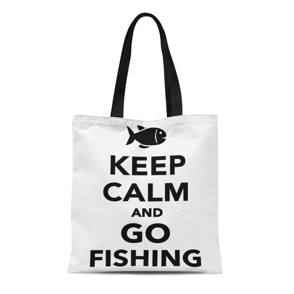 SIDONKU Canvas Tote Bag Fish Keep Calm and Go Fishing Angler Bait Catch Durable Reusable Shopping Shoulder Grocery Bag