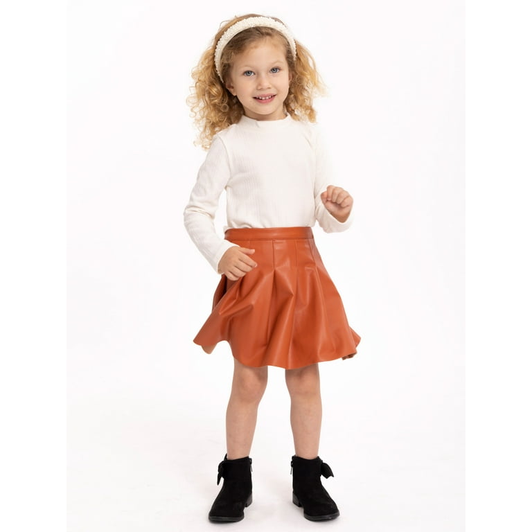 Wonder Nation Baby and Toddler Girls Ribbed Mock Neck and Faux Leather Skirt Set 2 Piece Sizes 12M 5T Walmart