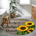 thumbnail image 4 of Sunflower Wooden 3ft Round Rug, Farmhouse Vintage Botanical Floral Non-Skid Rubber Backing Large Area Rugs - Living Room Bedroom Home Office, Indoor Floor Mat Carpets Washable Rug, 4 of 9