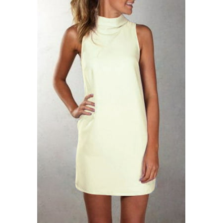 Casual Turtleneck Mini Dress Solid Color Sleeveless Fashion Women Dress Plus Size S-5XL