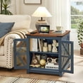thumbnail image 5 of 2 Pieces Living Room Coffee Table Set, Retro Coffee Table with 2 Square End Tables, Tea Table Set with Charging Station for Apartment Home Office, Blue, 5 of 8