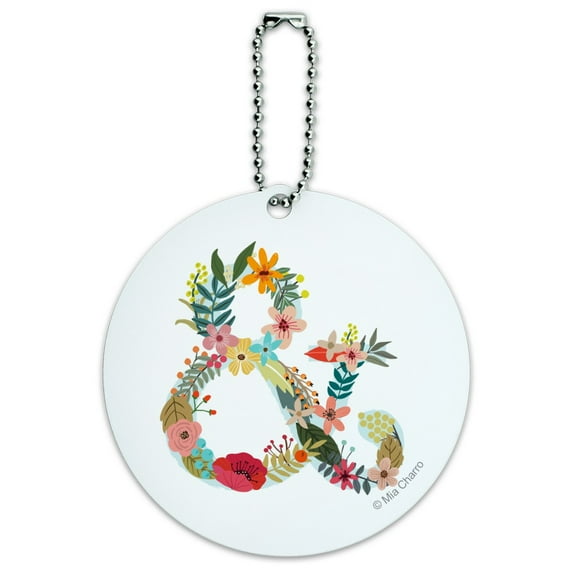 Ampersand & Floral Round Luggage ID Tag Card Suitcase Carry-On