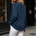 thumbnail image 6 of Inverlee Women's Raglan Shoulder Side Button Crew Neck Sweatshirt Curved Hem Long Sleeve Loose Fit Multi Color Commute Casual Tops Navy M, 6 of 7