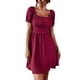 thumbnail image 1 of Vestido con ribete de volantes fruncidos y manga abullonada con lazo en la espalda Vestido corto con cuello cuadrado y línea A para verano Borgoña M, 1 of 6