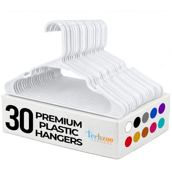 Techzoo Premium Plastic Hangers 30 Pack - Non Slip Plastic Clothes Hangers, Ultra Thin Hangers for Closet, Heavy Duty Coat Hanger Space Saving, Ideal for Suits, Shirts, Pants