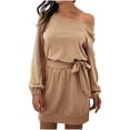 thumbnail image 1 of Moda mujer Casual sólido manga larga cuello sesgado vestido otoño vendaje Pullver vestido Pompotops  hdfakjf9065, 1 of 9