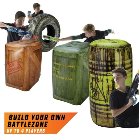BUNKR Build Your Own Battlezone Inflatable Battle Royale Set 4 Piece. (Compatible with Nerf, Laser X, X shot and Boom co Battles)