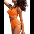 thumbnail image 2 of Conjuntos de Bikini Texturizados para Mujer, Trajes de Baño con Parte Superior y Cintura Alta. Color Naranja XXL, 2 of 7