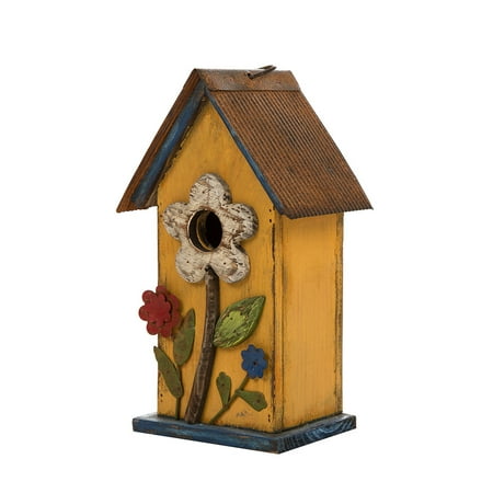 Hanging Decorative Birdhouse - Glitzhome Flowers Decorative Hanging Hand-Painted Wood Birdhouse