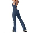 thumbnail image 3 of Vine Women Flare Jumpsuits One Piece Yoga Workout Strappy Square Neck Backless Full Stretch Jumpsuit,Navy Blue Bell Bottoms Flare Jumpsuits Butt Lifter Bodysuit Jumpsuits for Women, 3 of 7