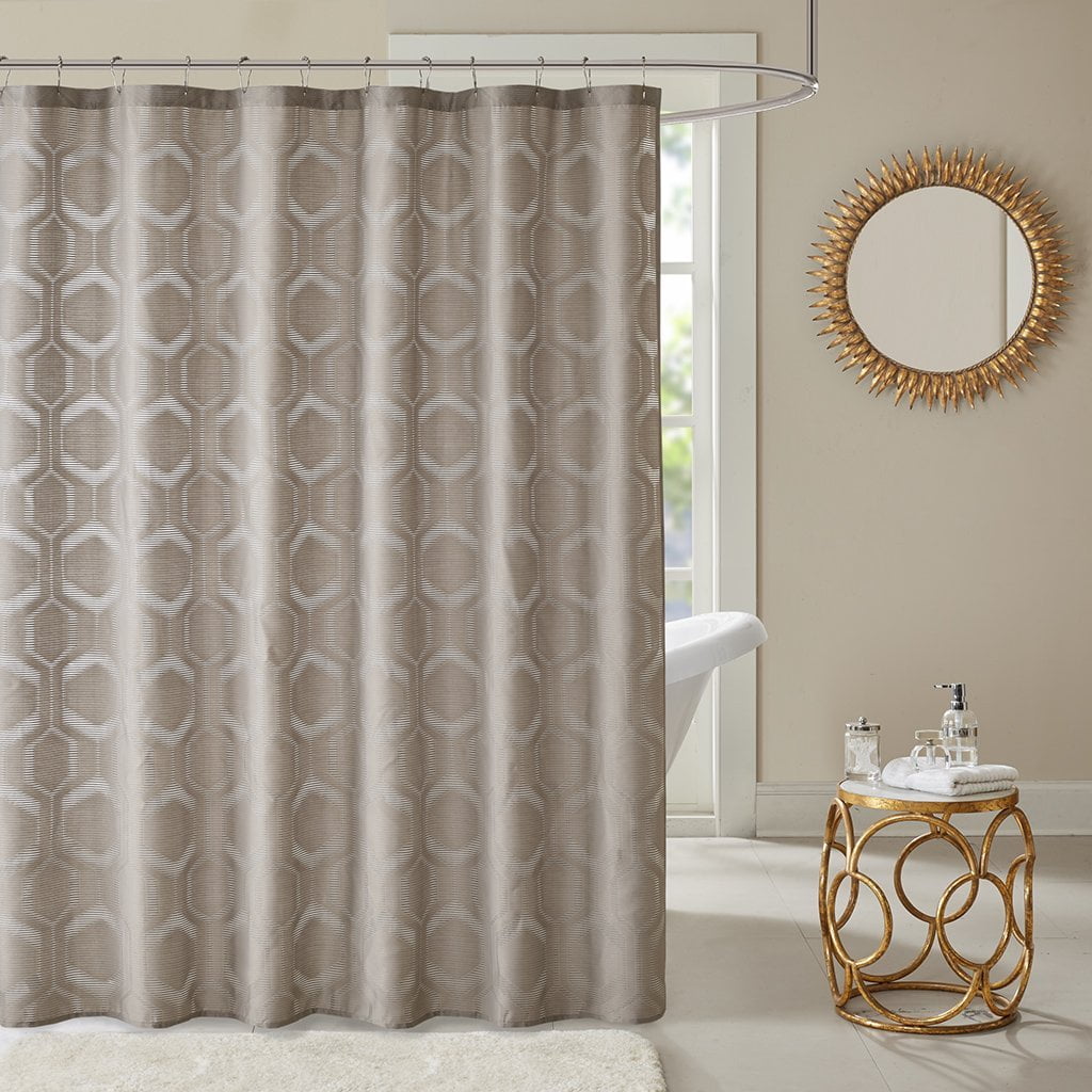 Winston Geometric Semi Sheer Jacquard Shower Curtain Taupe 72x72", The