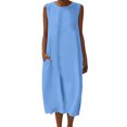 thumbnail image 3 of Feancey Linen Sundresses for Women Crew Neck Sleeveless Kaftan Dress Lightweight Gauze Beach Vacation Dresses Summer Casual Maxi Tank Dress with Pocket Sky Blue XXL, 3 of 10
