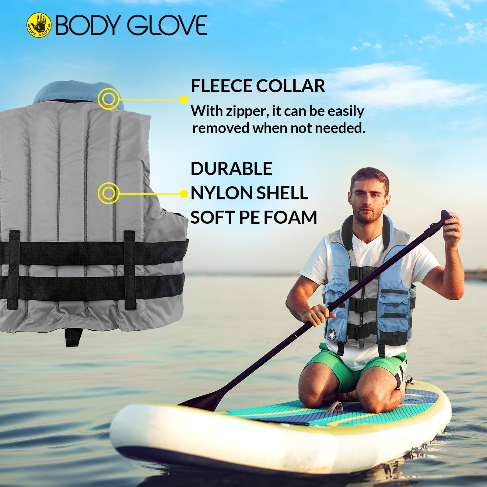 Body Glove Angler Unisex Adult Fishing PFD Life Jacket USCG Approved, Blue