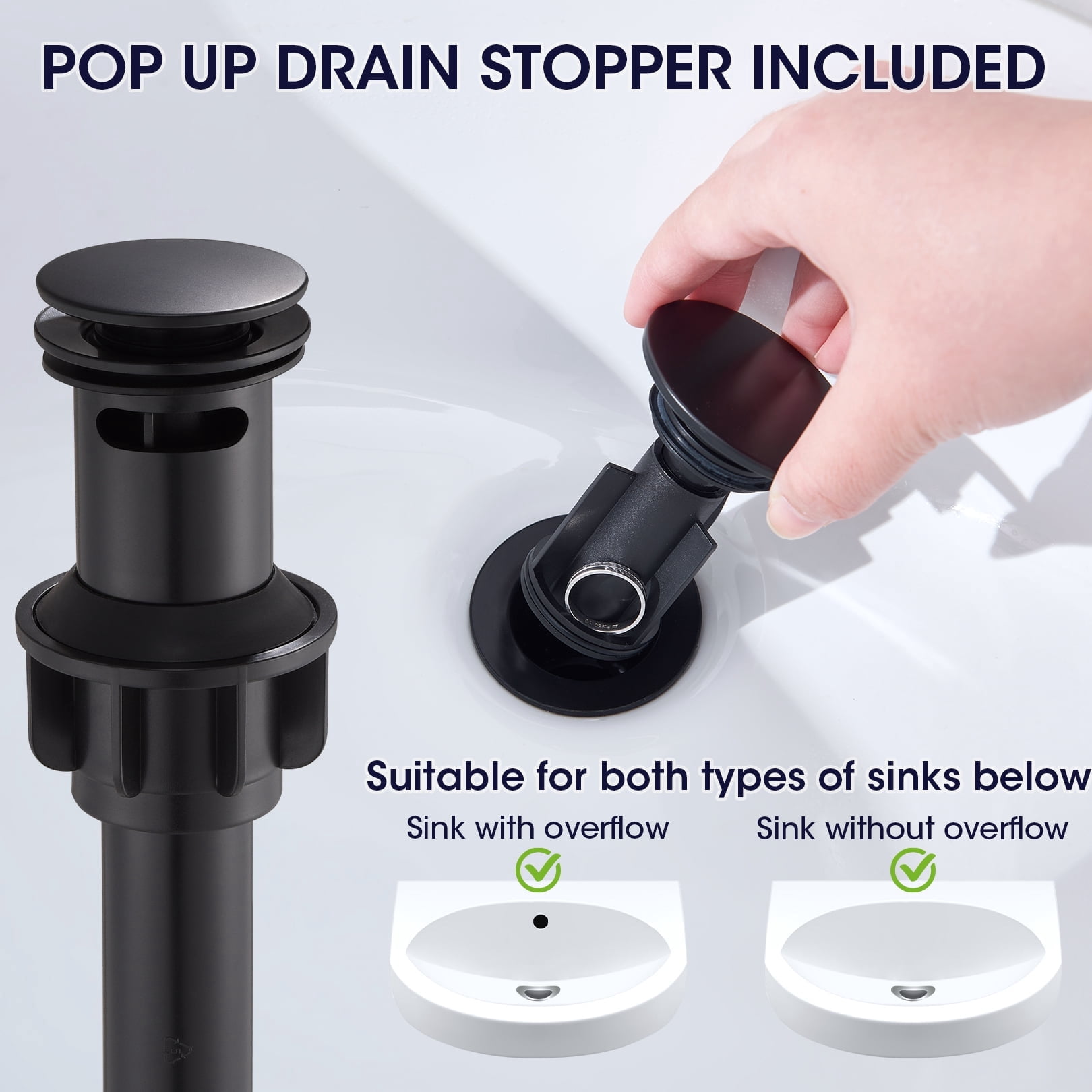 Wowkk Bathroom Sink Faucets Solid Brass Single Handle Bathroom Faucets with Deck Mount 1 Hole or 3 Hole and Supply Line, Straight Spout Vanity Faucet for RV Restroom Hotel, Matte Black