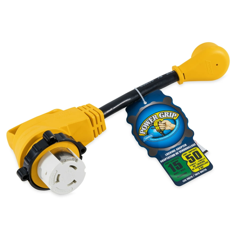 Camco 55638 RV 12" 15AM / 50AF Power Grip Dogbone Locking Adapter