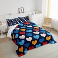 thumbnail image 3 of Feelyou Blue Love Heart Queen Comforter Set, Kawaii Cartoon Style Bedding Sets, Teens Kids Boys Girls Reversible Bedding Comforter Set, Super Cozy Room Decor, 3-Piece, 3 of 8