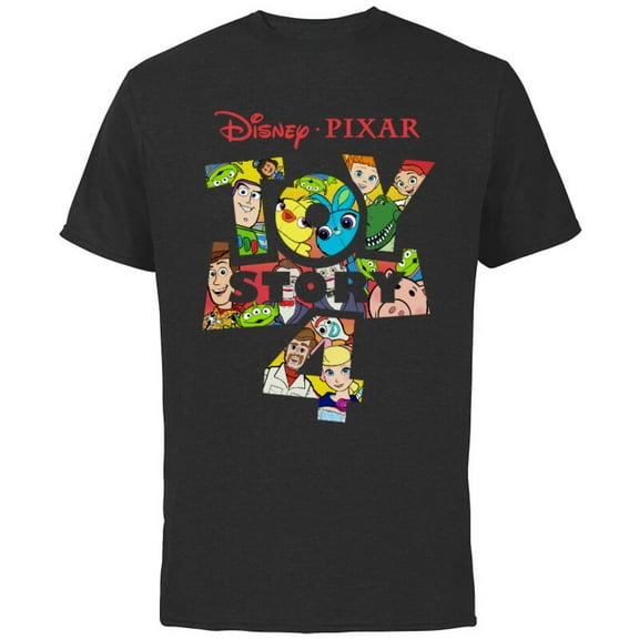 Disney Pixar Toy Story 4 Logo and Characters T-Shirt - Short Sleeve Cotton T-Shirt for Adults - Customized-Black