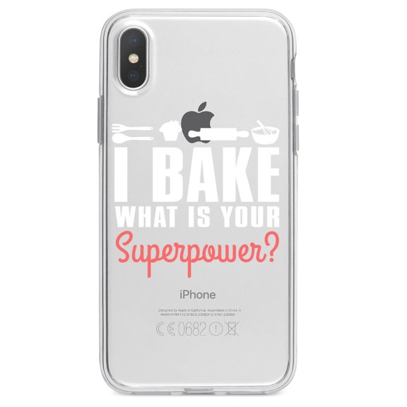 DistinctInk Clear Shockproof Hybrid Case for iPhone X / XS (5.8" Screen) - TPU Bumper Acrylic Back Tempered Glass Screen Protector - I Bake What is Your Superpower