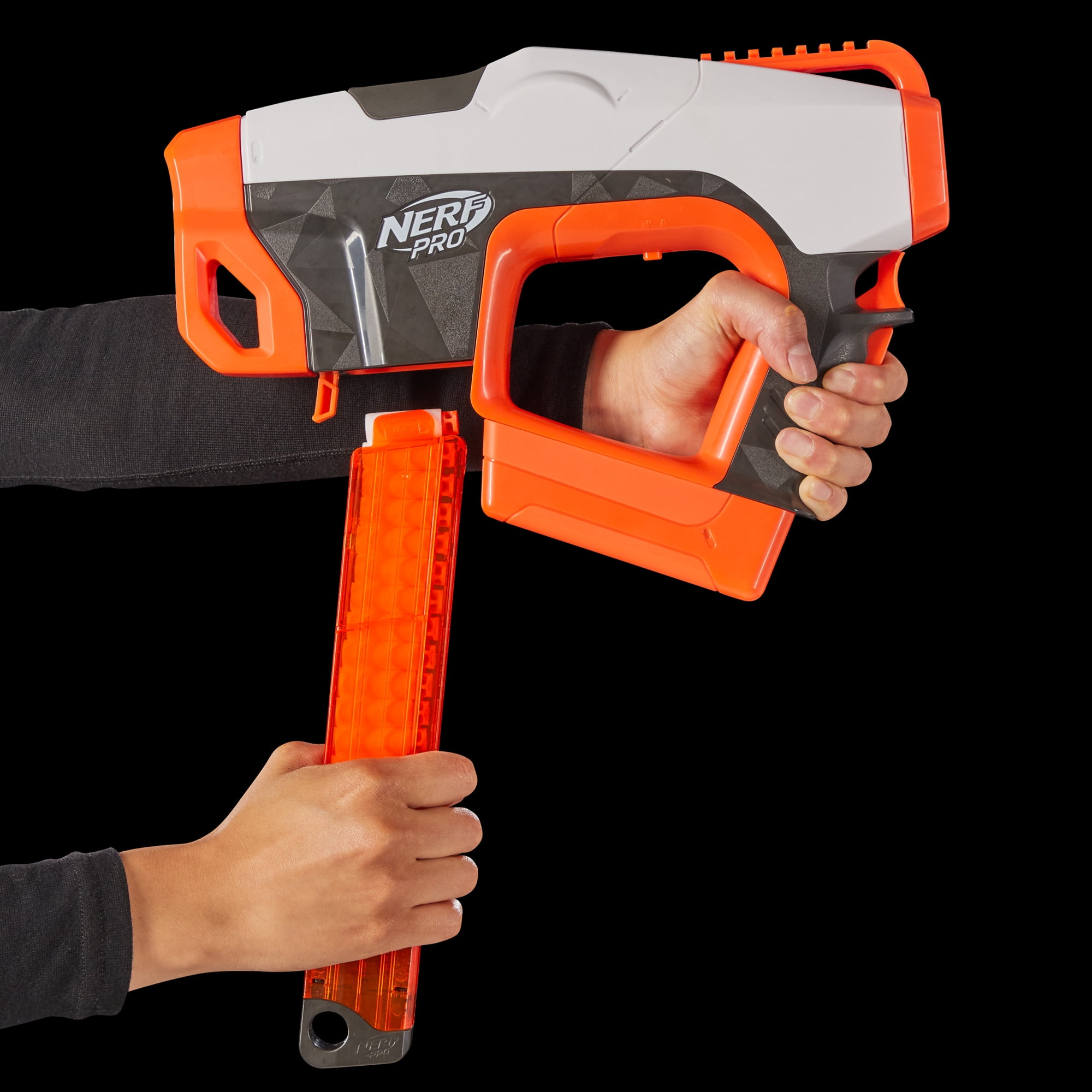 Nerf Pro Sender Half-Length Semi Auto Dart Blaster, 30 Nerf Pro Half-Length Darts, Magazine, 14+