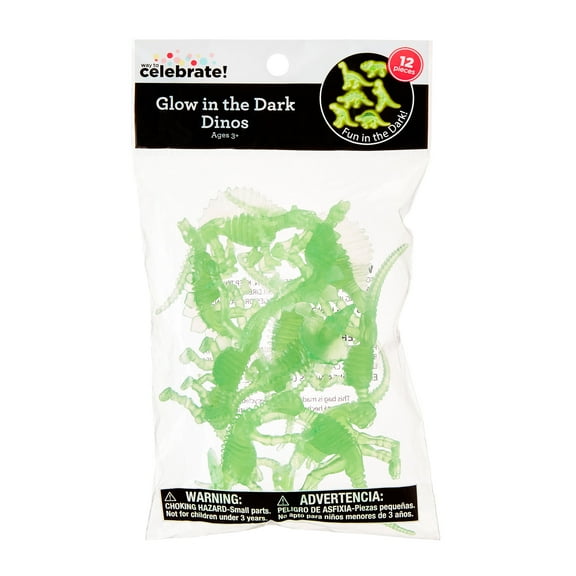 Green Glow-in-the-Dark Dinosaur Skeleton Party Favors, 12 Count, by Way To Celebrate