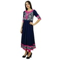 thumbnail image 7 of Bimba Women Blue Anarkali Kurti Rayon Printed Flaired Kurta Long Dress Clothing, 7 of 7