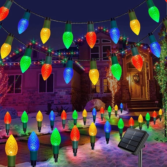Aollywin 20 LED Solar C9 Christmas Lights Outdoor, 2-in-1 C9 Christmas Pathway Lights & String Lights for Outdoor Christmas Decorations Yard Front Porch Door Wreaths Window Tree Decor