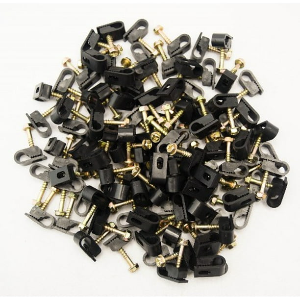 100 pcs Black Single Flex Clips RG6 RG59 Coax Cable With Strain Relief