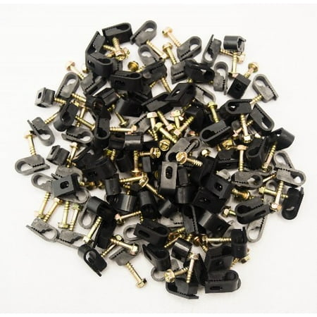Coax Cable Clips - 100 pcs Black Single Flex Clips RG6 RG59 Coax Cable With Strain Relief Screw