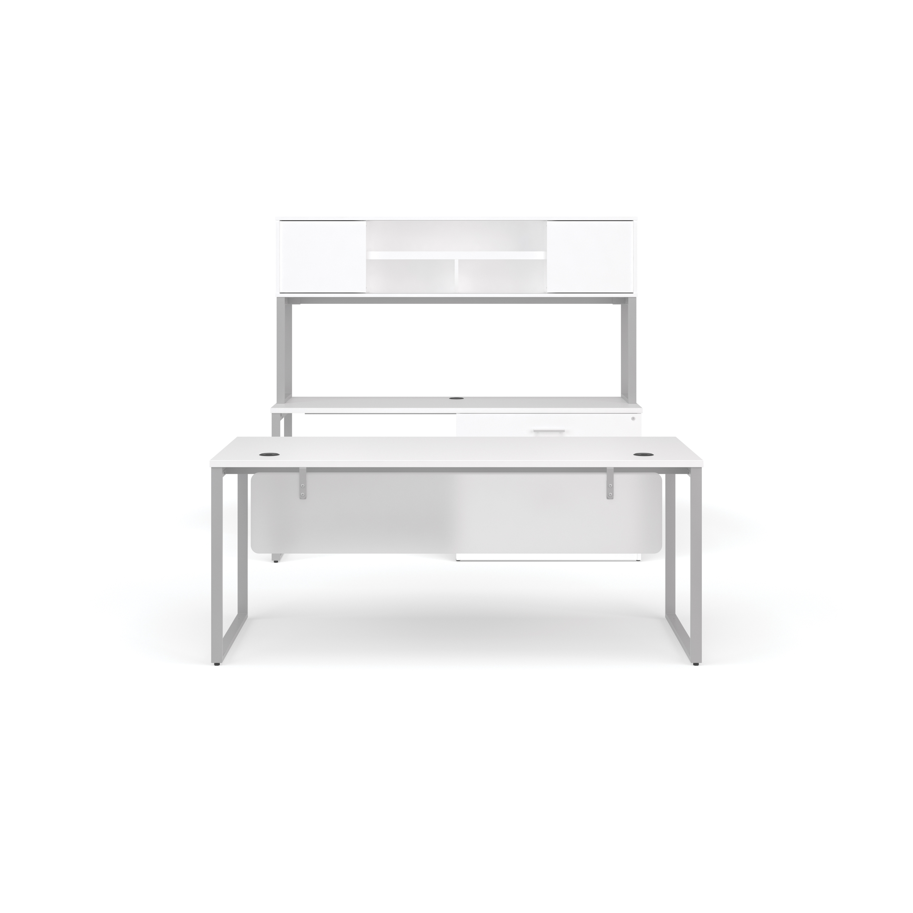 OFM Fulcrum Series Office Furniture Set, 72" Table Desk, 72" Credenza, Lateral Filing Cabinet, Hutch, Modesty Panel, in Espresso