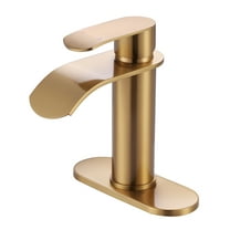 WOWOW Waterfall Bathroom Faucet, Gold Bathroom Sink Faucet for 1 Hole or 3 Holes, Single Handle Vanity Faucet with Metal Pop up Drain, Stainless Steel Basin Sink Faucet Tap for RV Lavatory