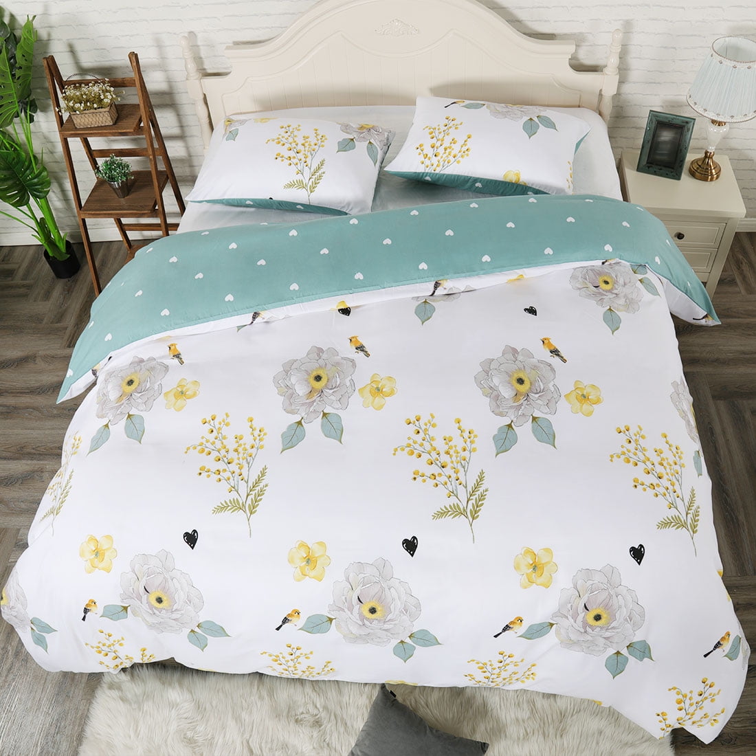 PiccoCasa 3pcs Floral Bedding Set Duvet Bed Sets Down Alternative Comforter with 
