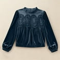 thumbnail image 6 of Womens Dressy Lace Tops Velvet Embroidered Pleated Blouses Crop Babydoll Shirt Long Sleeve Fall Clothes (M, Blue), 6 of 6