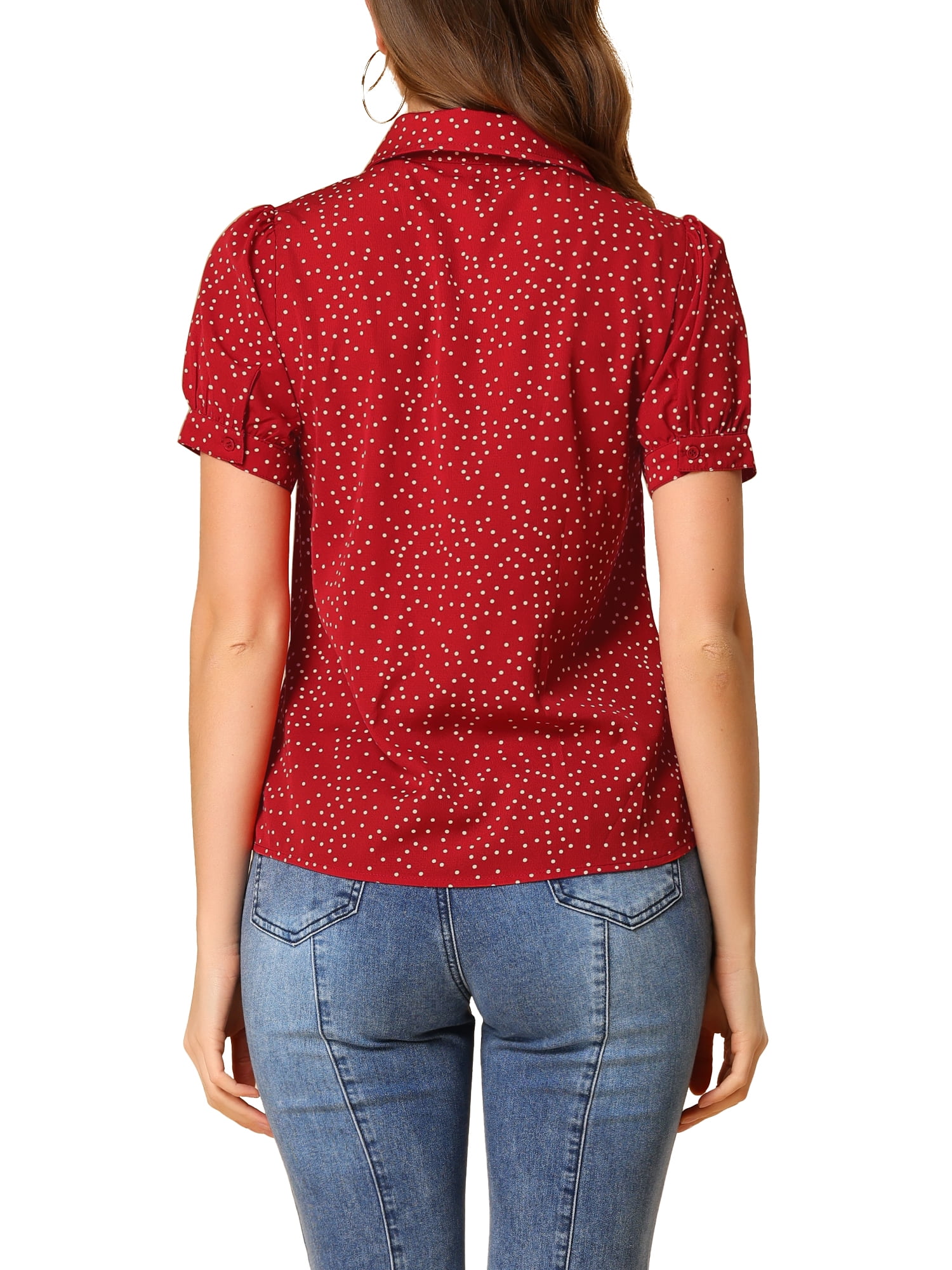 DARING DIVA Women's Polka Dots Tie Bow Chiffon Blouse S Red-Dots