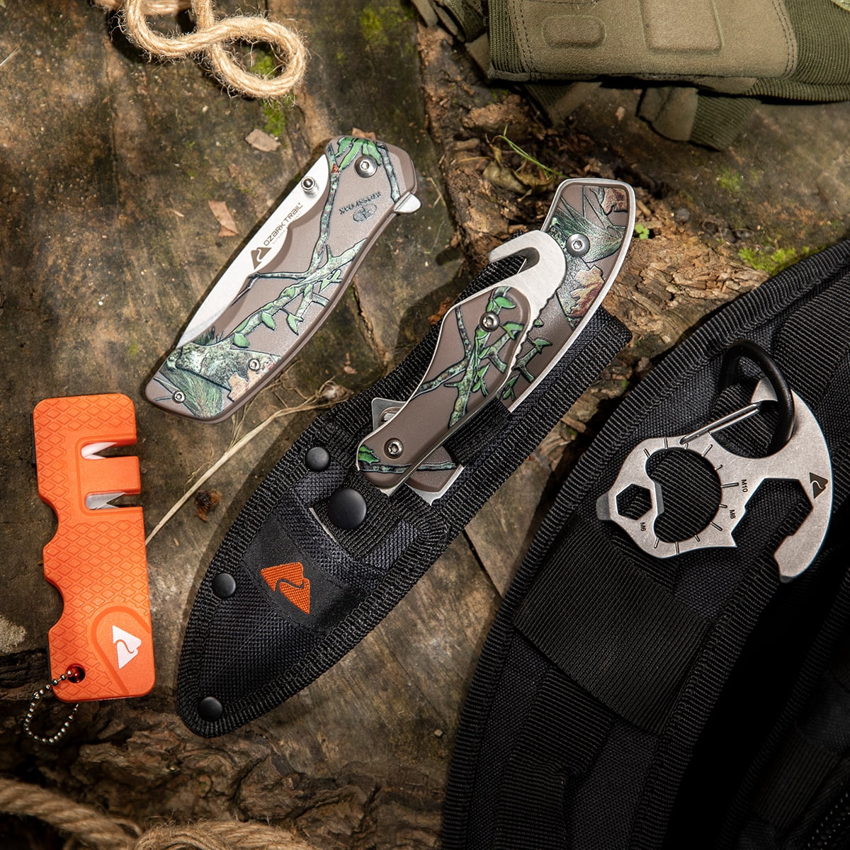 Ozark Trail 7.6"Blade Length Hunting Knife 6 Pcs Tactical Knives Moss Green
