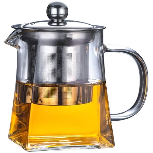 Tetera de vidrio con infusor y tapa de acero inoxidable, tetera de vidrio de borosilicato apta para estufa, tetera para flores y hojas sueltas, tetera cuadrada de vidrio (350 ml/12 oz)
