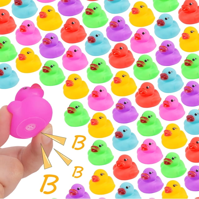 Paquete de 54 Mini Patos de Goma Juego de Mini Patos de Goma de Colores Juguete de Baño para Niños Flotador y Chirrido Patos Pequeños Juego de Juguetes de Piscina para Niños Favores de Fiesta Suminist