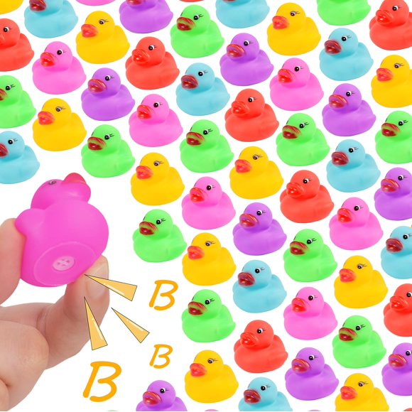 Paquete de 54 Mini Patos de Goma Juego de Mini Patos de Goma de Colores Juguete de Baño para Niños Flotador y Chirrido Patos Pequeños Juego de Juguetes de Piscina para Niños Favores de Fiesta Suminist