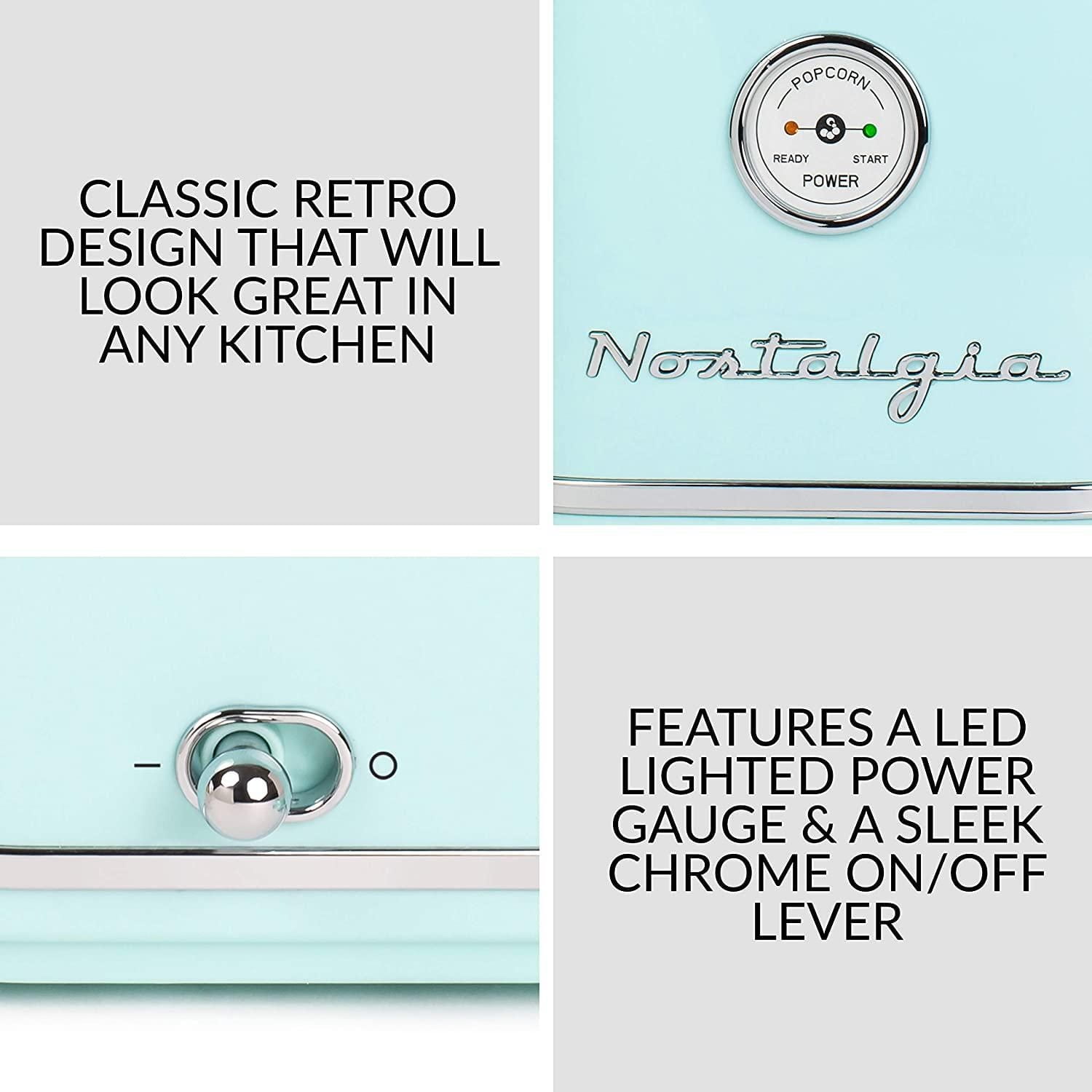 Nostalgia CLHAP12AQ Machine à pop-corn rétro à air chaud, Aqua