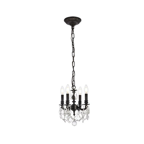 9104 Lillie Collection Pendant D:10in H:10in Lt:4 Dark Bronze Finish (Royal Cut Crystals)