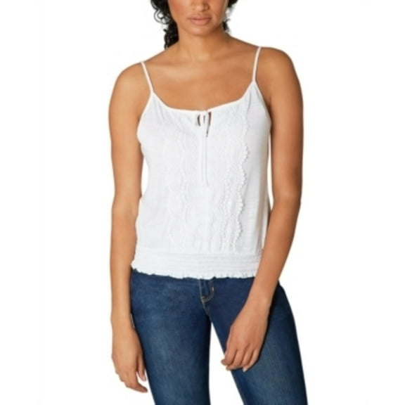 Ultra Flirt Juniors' Lace-Trim Smocked-Bottom Tank Top - White XS