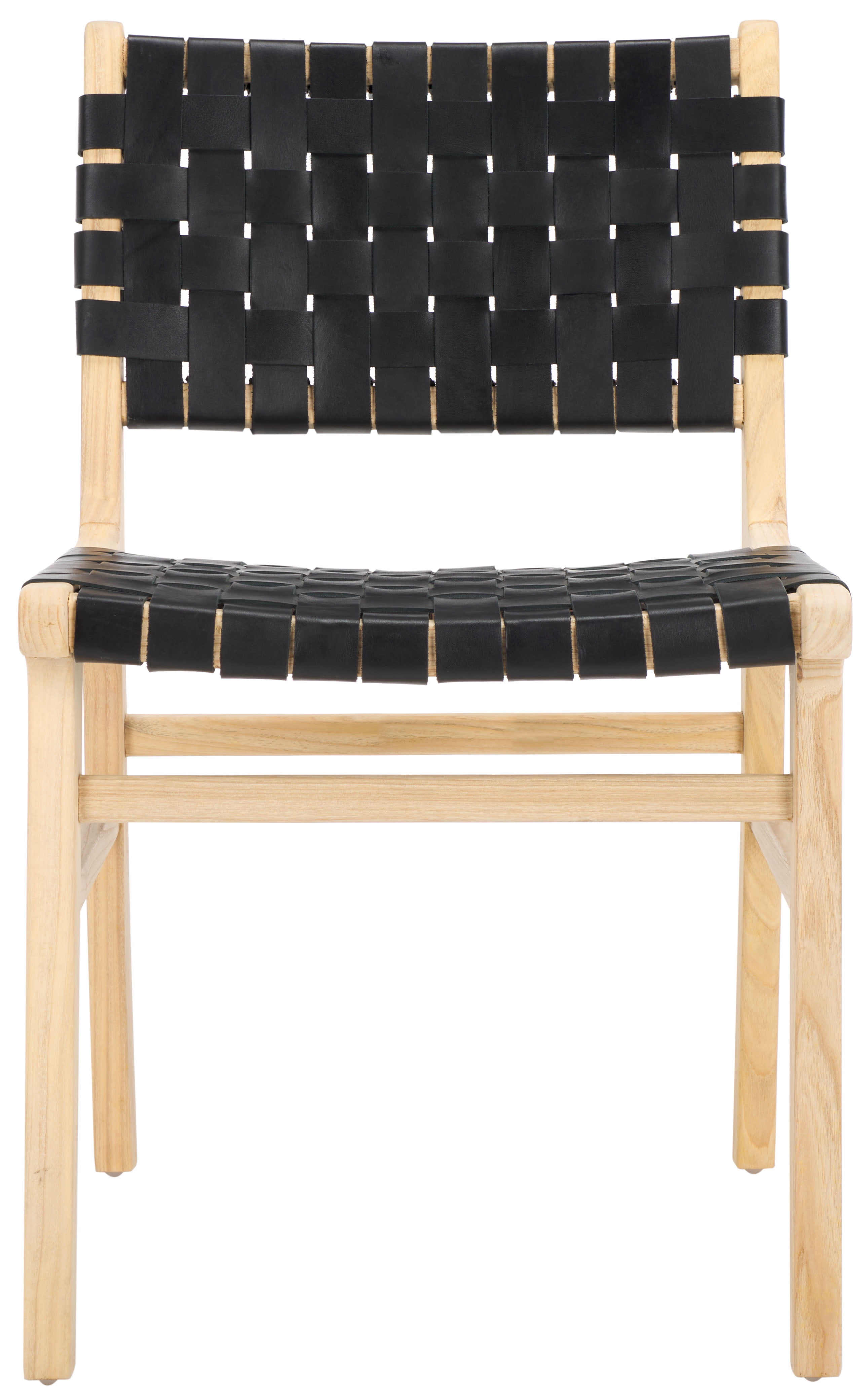 SAFAVIEH Taika Contemporary Leather Solid Dining Side Chair, Black/Light Natural (Set of 2)