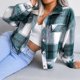 thumbnail image 4 of Women Autumn Plaid Lapel Collar Crop Top Lantern Sleeve Casual Fashion Jacket, 4 of 7