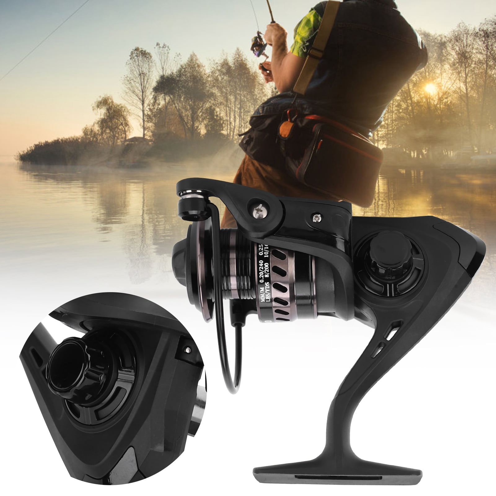 YAHHU Portable Metal Sea Rod Spinning Fishing Line Reel Rocking Raft Accessory LS4000 Gun Black with 5.2:1 Gear Ratio for Saltwater Freshwater Fishing Ambidextrous Retrieve (5.12 inches / 13 cm)